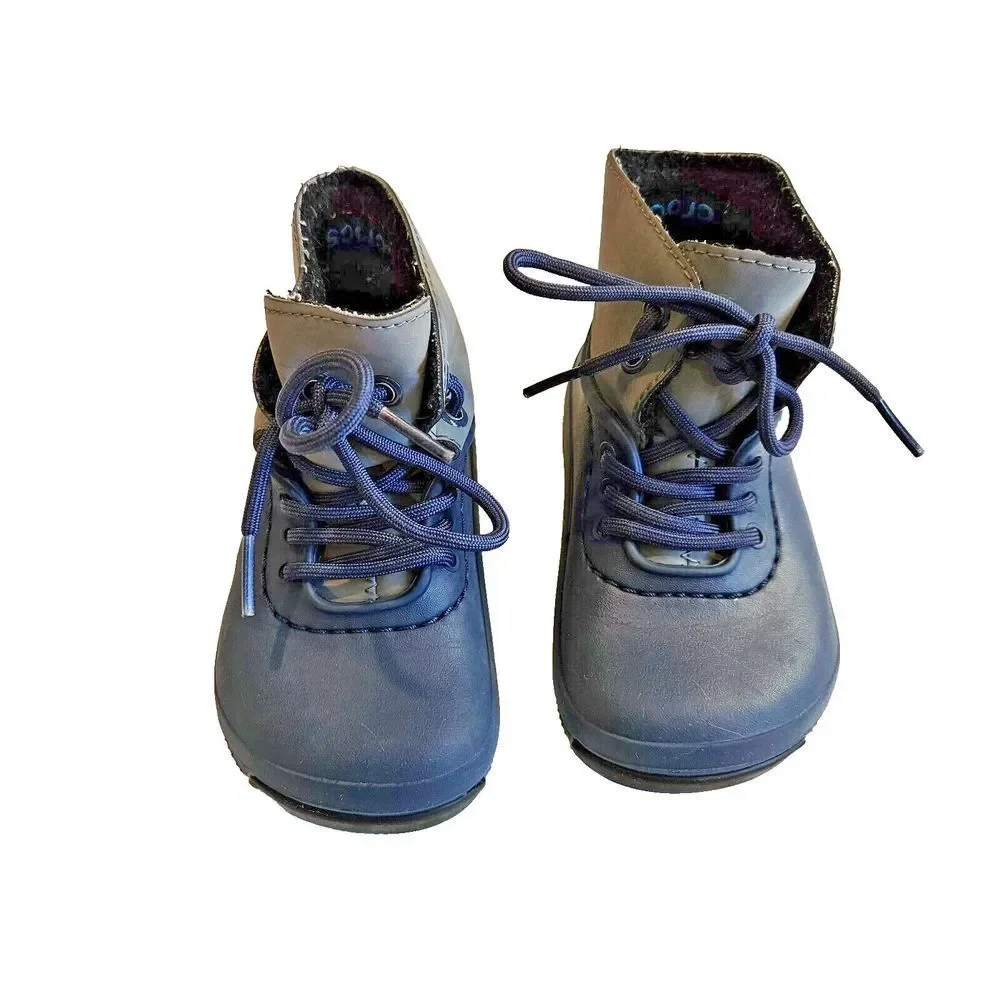 Crocs Blitzen Luxe Convertible Clog Boot Blue Gray Kids Size C 8/9 Faux Fur Line